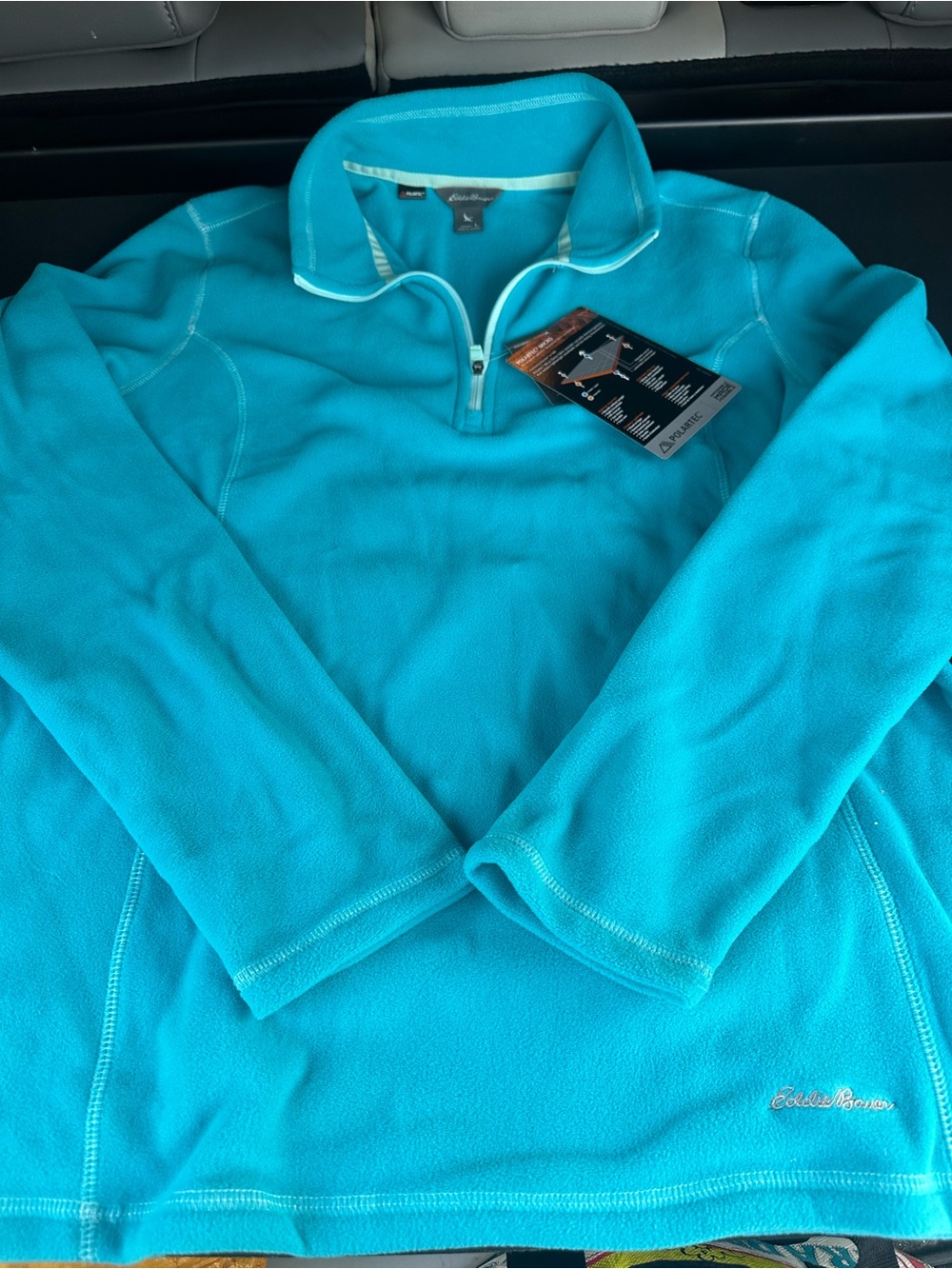 Ladies Eddie Bauer Turquoise Quarter-Zip Fleece Pullover. Polartec insulation